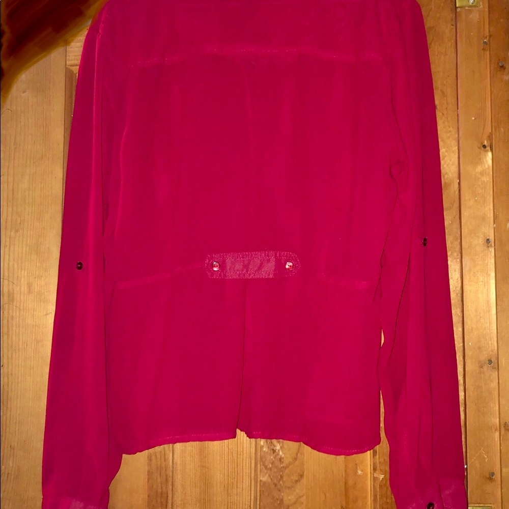 Red Mesh Flowy Cinched Button Down - image 2